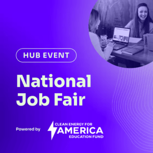 National Job Fair promotional image featuring a picture of two women speaking to each other at a table.